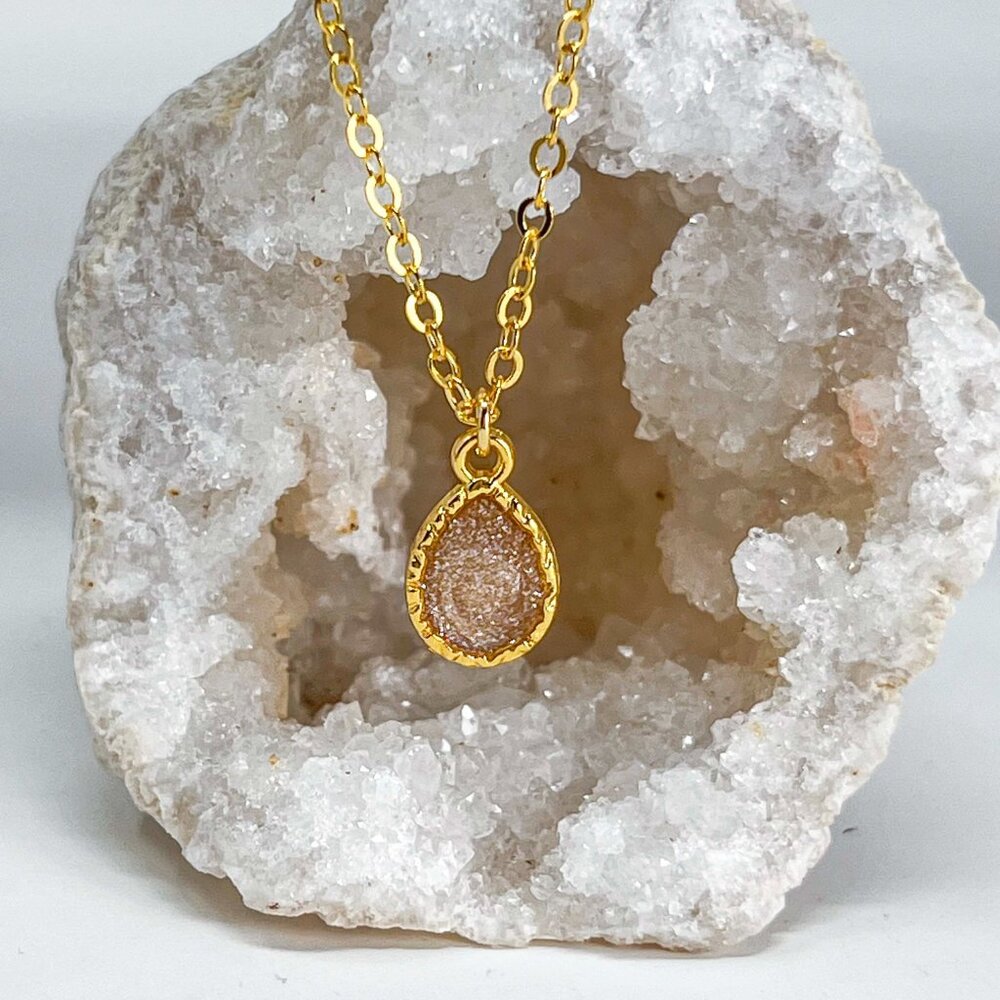 3/$20 14k Gold Champagne Glitter Resin Teardrop Charm Handmade Pendant Necklace
